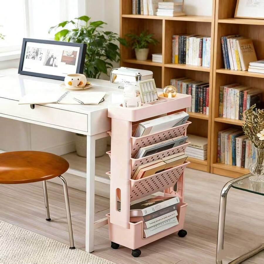 Bookshelf 5 Tier - 5-Tier Rolling Storage Cart With Perforated