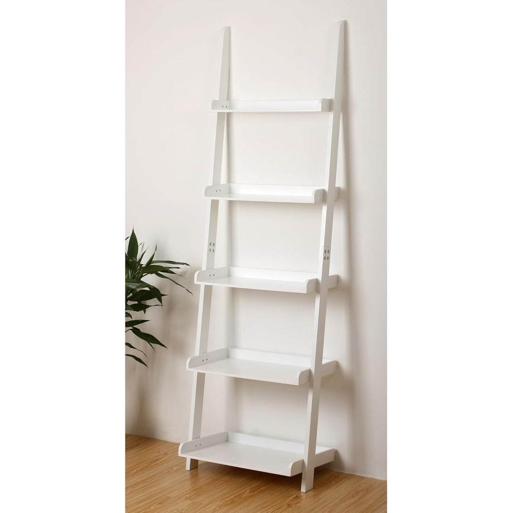 Bookshelf 5 Tier - 5-Tier White Wall-Mounted Leaning Bookshelf, 70