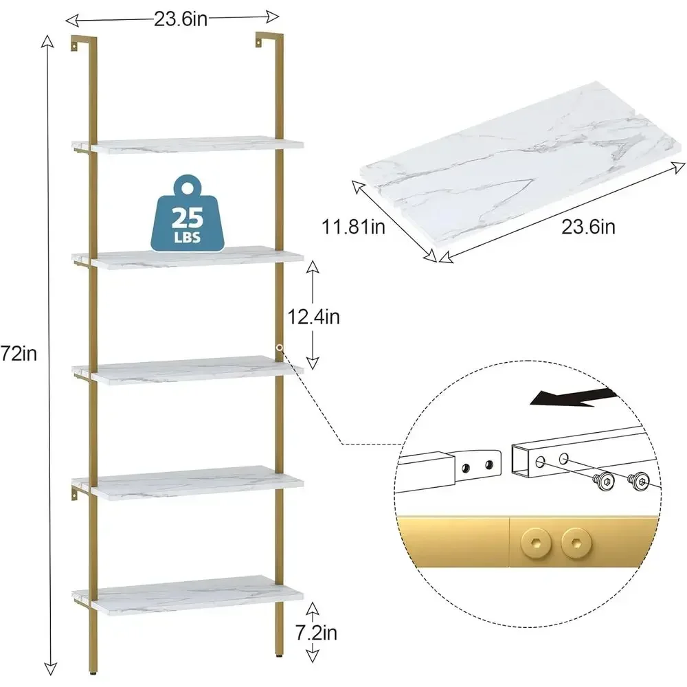 5-Tier White Marble Wall-Mount - огляд і ціна Bookshelf 5 Tier