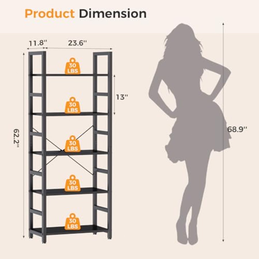 5-Tier Bookshelf, Modern Tall  - огляд і ціна Bookshelf 5 Tier
