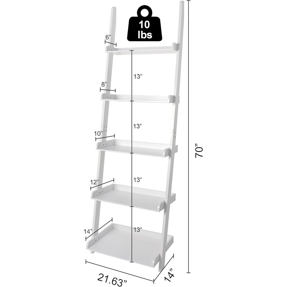 5-Tier White Wall-Mounted Lean - огляд і ціна Bookshelf 5 Tier